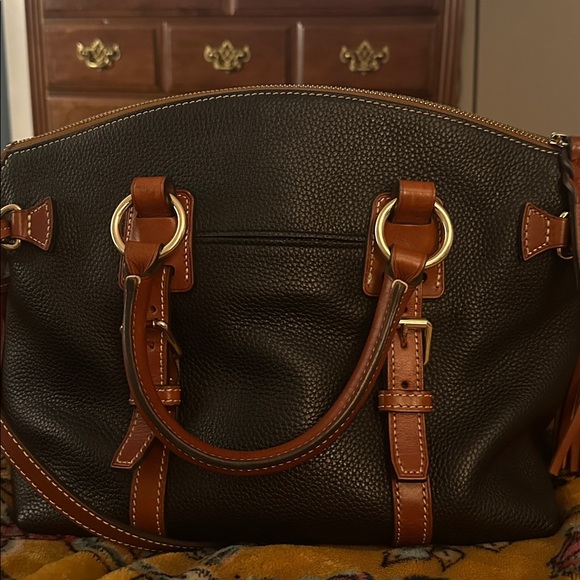Dooney & Bourke Black and Tan Leather Satchel - Picture 4 of 9